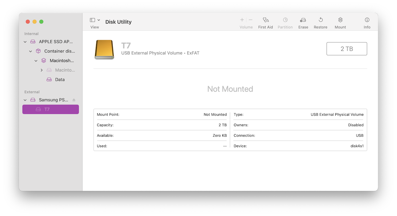SSD viewed in Disk Utility before erase
