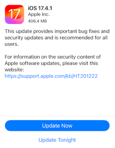 iOS 17.4.1 update