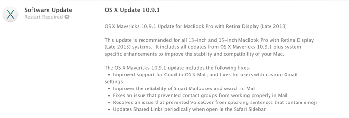 10.9.1 update for Retina display MacBook Pro