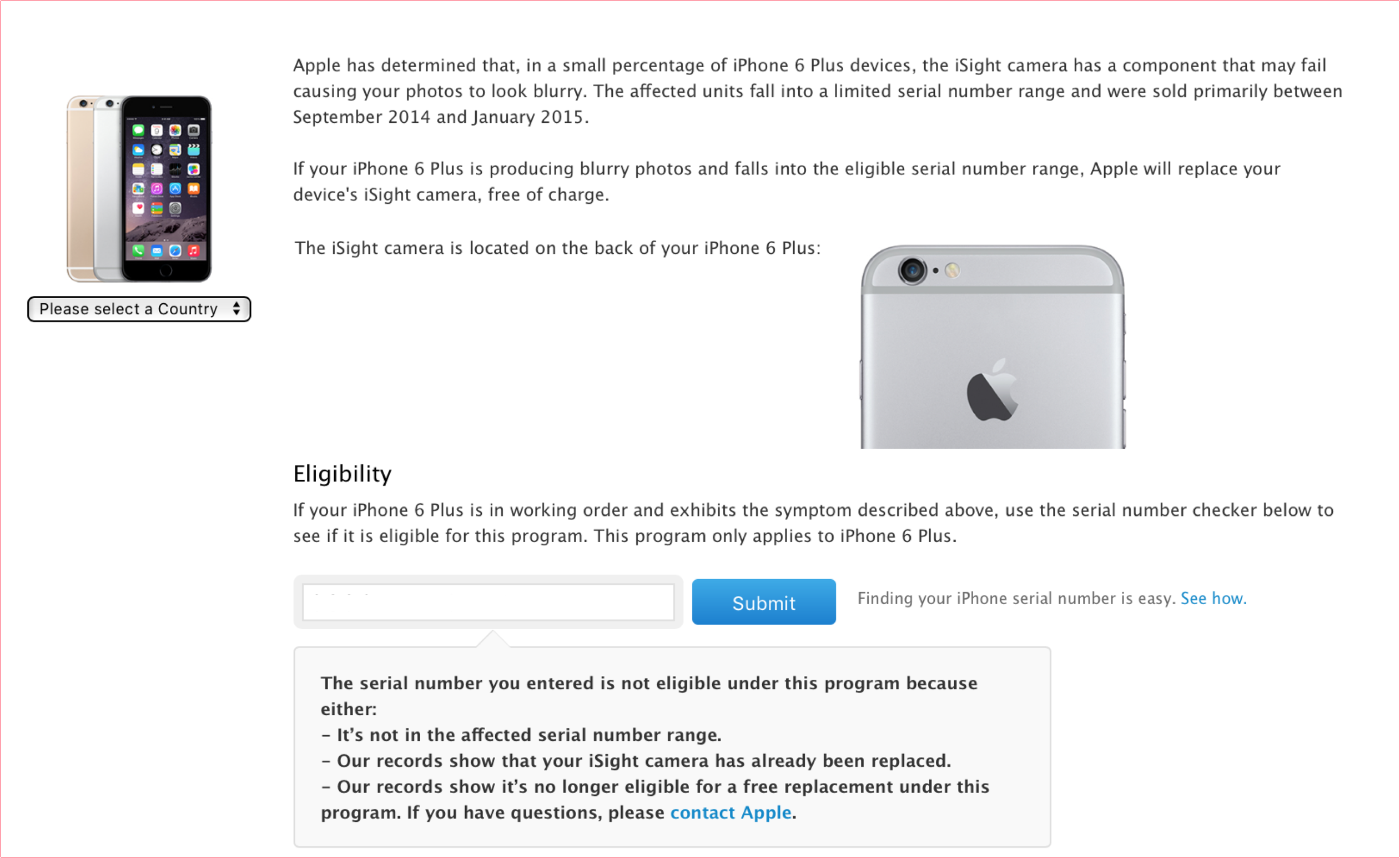 Apple Support Page - iSight camera replacement
