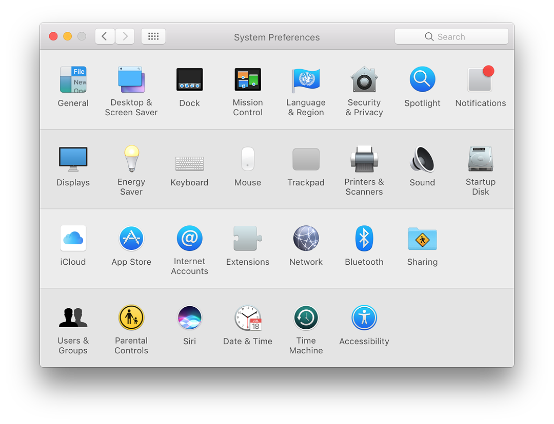 System preferences - Categories