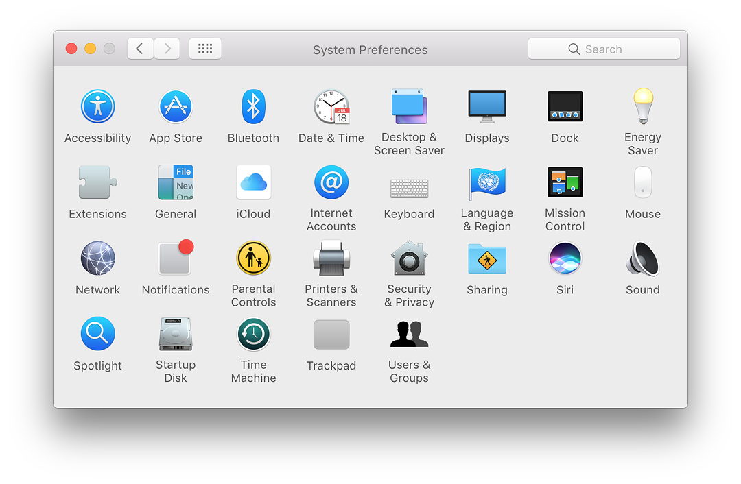 System preferences - Alphabetical