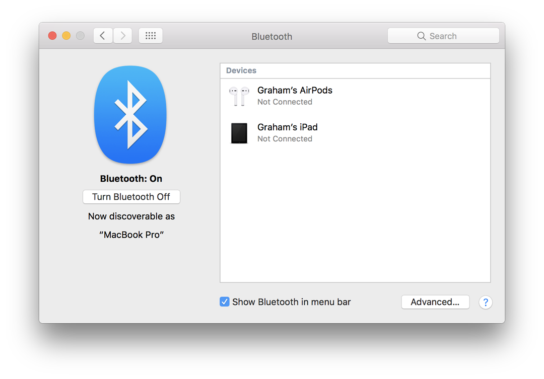 Bluetooth Preferences macOS