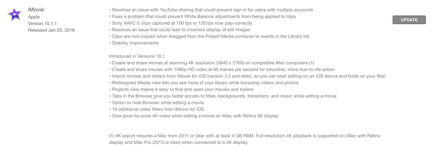 imovie update