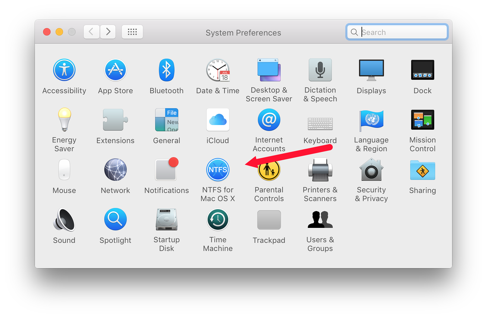 System Preferences - NTFS