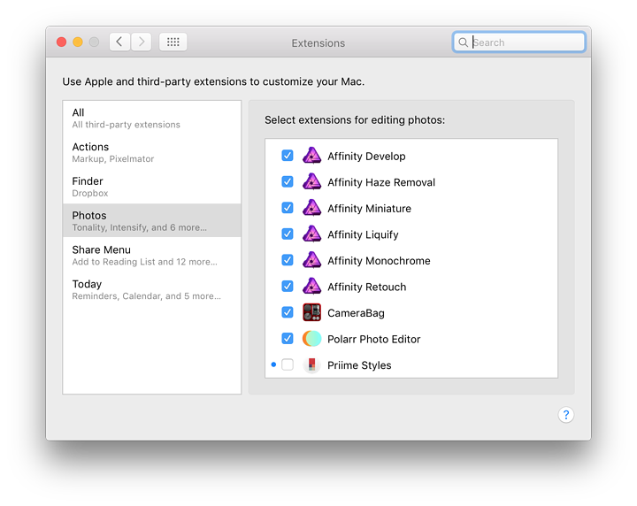 Extensions Preferences