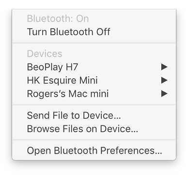 Bluetooth menu