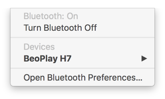 Bluetooth menu