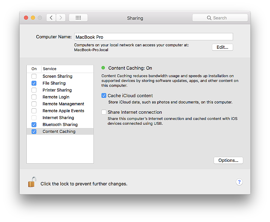 System Preferences - Sharing: Content Caching
