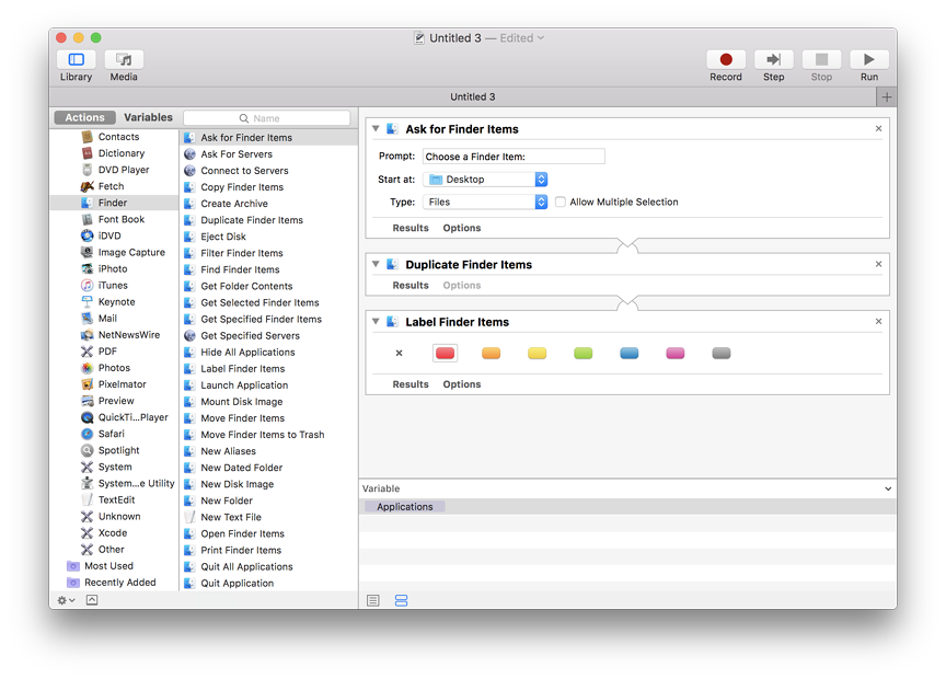 Automator screen