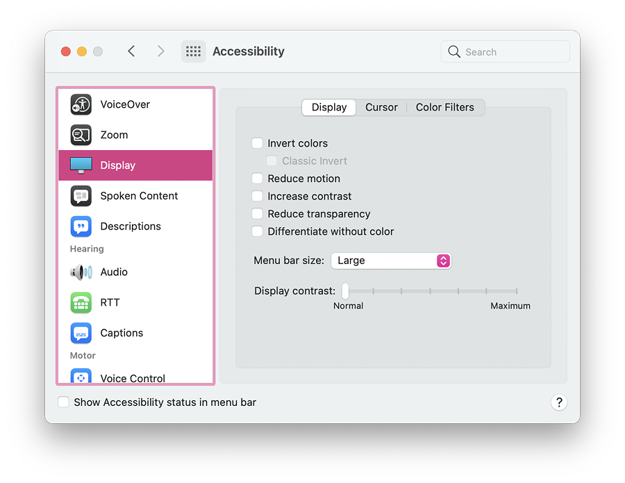 System Preferences: Accessibility, Display