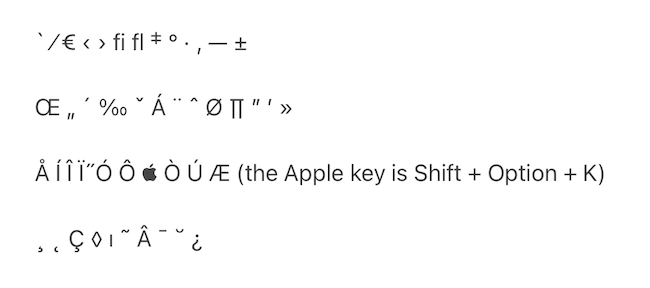 Option key plus shift options