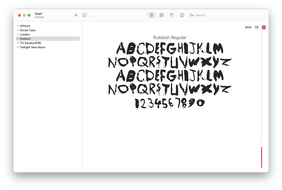 Rubbish font in FontBook on the Mac