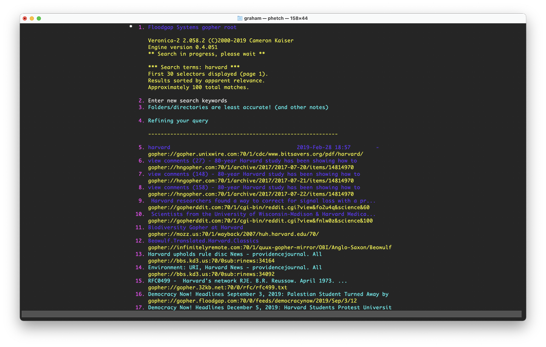 Screenshot from Gopher on Terminal