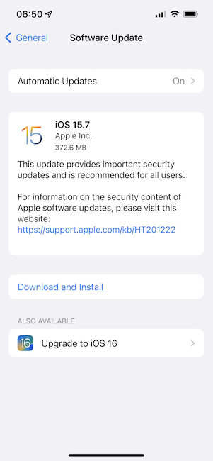 iOS 16 update