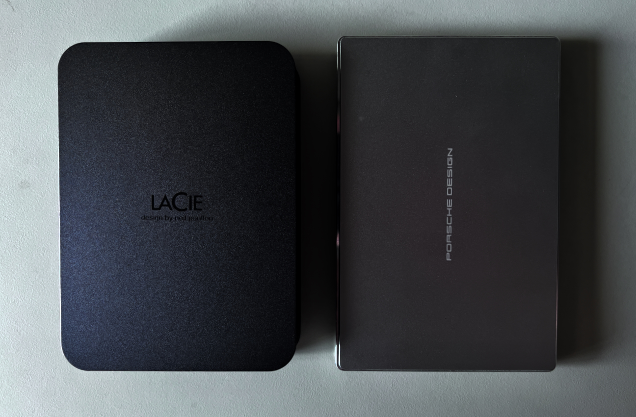 La Cie disks - 5TB Neil Poulton Design (left) and 2TB Porsche Design