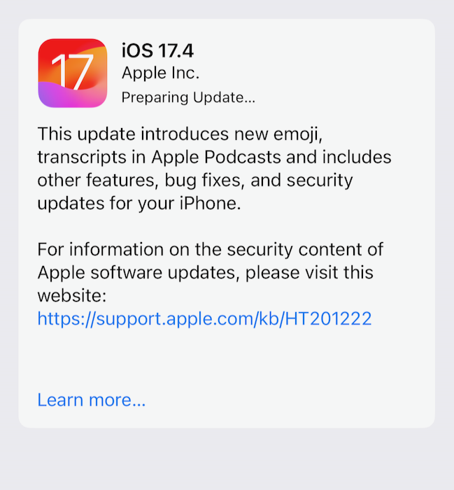 iOS 17.4 update