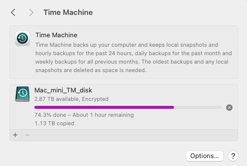 Initial Time Machine backup