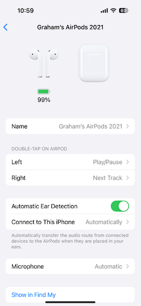 control panel for old AirPods