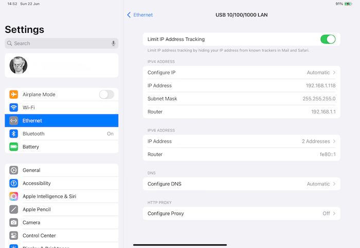 ethernet on the iPad Pro