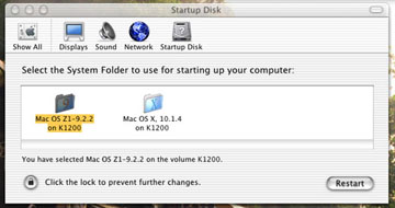 Startup disk screen