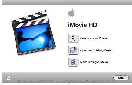 iMovie opening panel