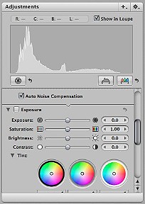 Aperture editing panel