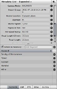 Aperture metadata panel