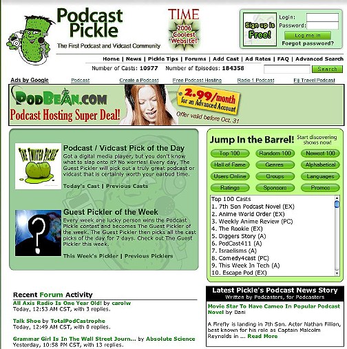 Podcast Pickle web page
