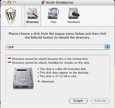 Disk Warrior tools panel