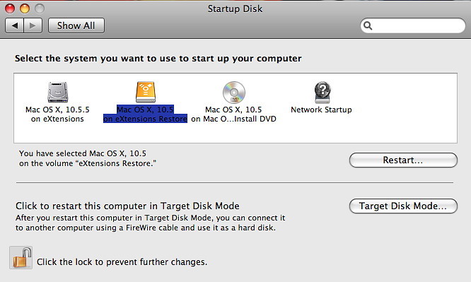 Startup disk preferences