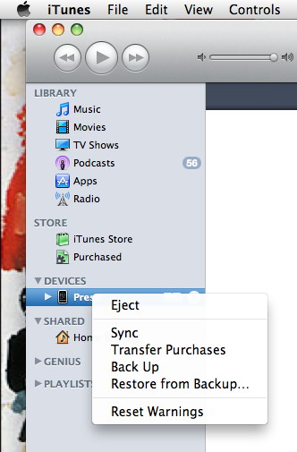 iTunes sidebar