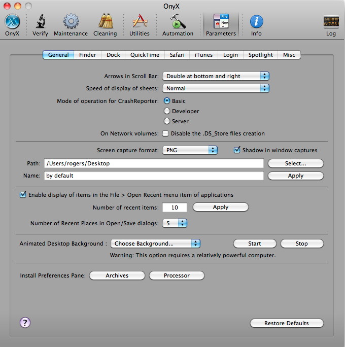 onyx parameters