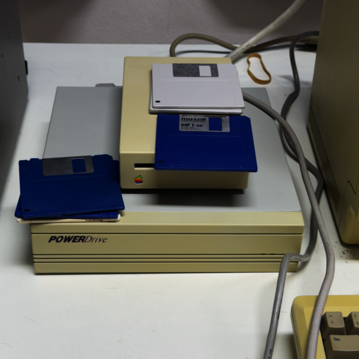 Early Macintosh + diskettes