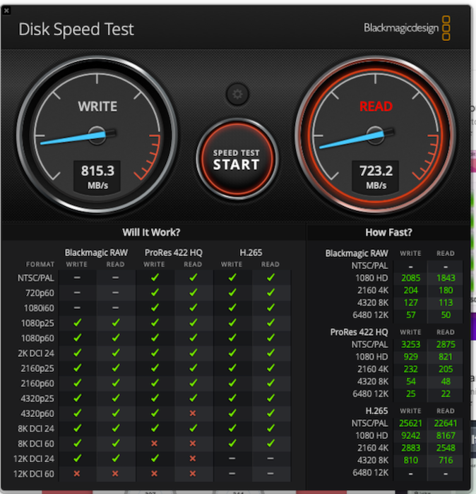 BlackMagic disk speed test